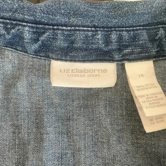 Liz Claiborne Woman’s Denim Sleeveless Dress Size 14 Vintage Collared V Neck - Picture 5 of 5
